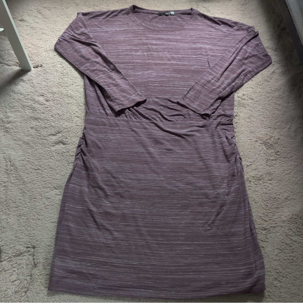 Athleta Avenues Blouson Dress Ruched Long Sleeve Beyond Soft Heathered violet - Picture 3 of 9